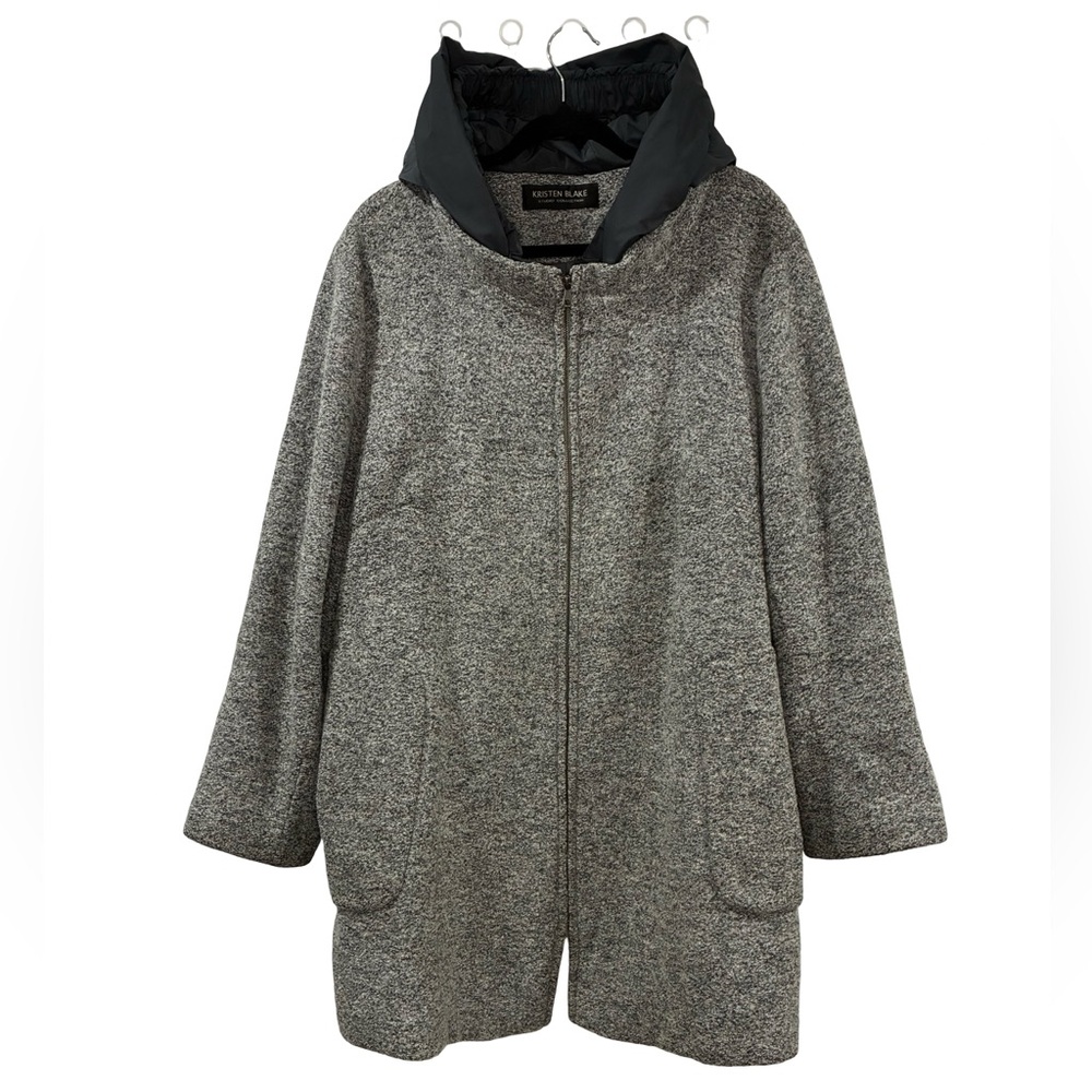 Kristen Blake Wool Hooded Coat Grey Zip Front Fall Spring Office